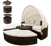 Rattan Garden Day Bed Brown 185cm with Telescopic Table