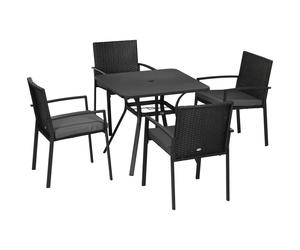 Rattan Garden Dining Set 4-Seater Black Steel & Rattan 80x80x72cm With Cushions