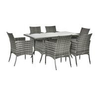 Rattan Garden Dining Set 7pc Grey 150x80x74cm PE Rattan Steel Tempered Glass 6pc