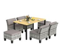 Rattan Garden Dining Set 7pc Grey Steel & PE Rattan 150x90x74cm Polyester Cotton