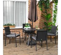 Outsunny 5-Piece Rattan Garden Dining Set for 4 with Cushions, Umbrella Hole, Black - Steel Frame 861-091V70BK