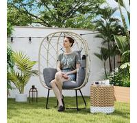 Outsunny Rattan Garden Egg Chair with Thickened Cushion, Headrest, Grey, Grey