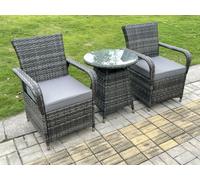 Rattan Garden Furniture 2 4 6 Seat Dining Set Table And Chairs Wicker Patio Outdoor Chairs,Rectangular&Round table - Dark Grey - 2 Chairs+Small Round
