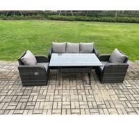 Rattan Garden Furniture 4 Piece Grey Patio Furniture Set Patio Conservatory 5 Seater Set Outdoor Rectangular Table and Chairs Fimous Dark Grey One Size