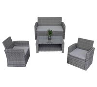 Shatchi Compact Garden Sofa Set - 2Seater + Chairs + Coffee Table With 5mm Tempered Glass - Outdoor Furniture