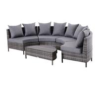 Rattan Garden Furniture 4 Seaters Half-Round Patio Outdoor Sofa & Table Set Wicker Weave Conservatory Cushioned Seat With Pillow - Grey