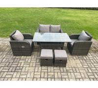 Rattan Garden Furniture 6 Piece Grey Patio Furniture Set Patio Conservatory 6 Seater Set Outdoor Rectangular Table and Chairs Fimous Dark Grey One Size
