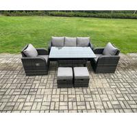 Rattan Garden Furniture 6 Piece Grey Patio Furniture Set Patio Conservatory 7 Seater Set Outdoor Rectangular Table and Chairs Fimous Dark Grey One Size