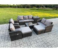 Rattan Garden Furniture 8 Piece Patio Set Table Sofa Chairs With 2 Big Footstool Side Table Fimous Dark Grey One Size