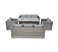 MonsterShop Rattan Garden Furniture 8 Seater Grey Sofa Armchair Firepit Dining Table Set