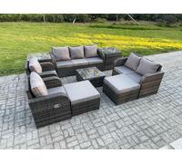 Fimous Rattan Garden Furniture 9 Piece Patio Set Table Sofa Chairs With 2 Big Footstool 2 Side Tables