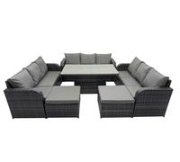 Rattan Garden Furniture Dining Set 11-seater with 2 Big Footstools Fimous Dark Grey One Size