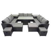 Rattan Garden Furniture Dining Set 13-seater with 2 Side Tables Fimous Dark Grey One Size