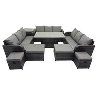 Rattan Garden Furniture Dining Set 13-seater with Side Table Fimous Dark Grey One Size