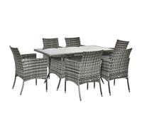 Rattan Garden Furniture Dining Set 6 Seater Patio Rectangular Table Cube Chairs Outdoor Fire Retardant Sponge Grey
