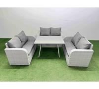 Rattan Garden Furniture Dining Set 6-seater Rectangular Table Set Fimous Light Grey One Size