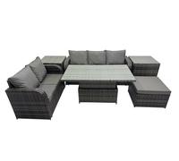 Rattan Garden Furniture Dining Set 6-seater with 2 Side Tables Fimous Dark Grey One Size