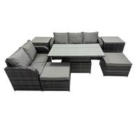 Rattan Garden Furniture Dining Set 7-seater with 2 Side Tables Fimous Dark Grey One Size