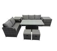Rattan Garden Furniture Dining Set 7-seater with 2 Small Footstools Fimous Dark Grey One Size