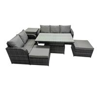 Rattan Garden Furniture Dining Set 7-seater with Side Table Fimous Dark Grey One Size