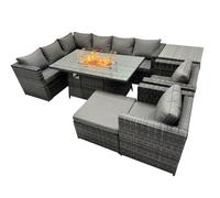 Rattan Garden Furniture Dining Set 9-seater with Big Stool Side Table Fimous Dark Grey One Size