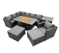 Rattan Garden Furniture Dining Set 9-seater with Big Stools Side Table Fimous Dark Grey One Size