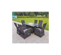 Rattan Garden Furniture Gas Fire Pit Rectangle Oblong Dining Table Chairs 6 Seater Fimous Dark Grey One Size