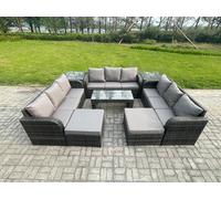 Rattan Garden Furniture Set 11 Seater Indoor Outdoor Patio Sofa Set with Coffee Table 2 Big Footstool 2 Side Tables Dark Grey Mixed Fimous Dark Grey One Size