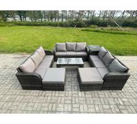 Rattan Garden Furniture Set 11 Seater Indoor Outdoor Patio Sofa Set with Coffee Table 2 Big Footstool Side Tables Dark Grey Mixed Fimous Dark Grey One Size
