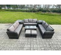 Rattan Garden Furniture Set 11 Seater Indoor Outdoor Patio Sofa Set with Coffee Table 2 Small Footstools 2 Side Tables Dark Grey Mixed Fimous Dark Grey One Size