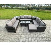 Rattan Garden Furniture Set 12 Seater Indoor Outdoor Patio Sofa Set with Coffee Table 3 Footstools 2 Side Tables Dark Grey Mixed Fimous Dark Grey One Size