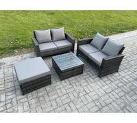 Fimous Rattan Garden Furniture Set 4 piece Patio Rattan Furniture Sofa Weaving Wicker includes 2 Double Seat Sofa, Coffee Table and Big Footstool