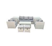 Rattan Garden Furniture Set 7 Seater Outdoor Garden Sofa Oblong Coffee Table Set with 2 Chairs 2 Stools 2 Side Tables Light Grey Mixed Fimous Light Grey One Size