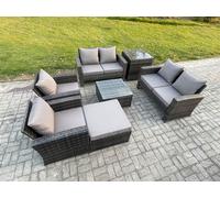 Rattan Garden Furniture Set 7 Seater Patio Outdoor Lounge Sofa Set with Square Coffee Table Double Seat Sofa Side Table Fimous Dark Grey One Size