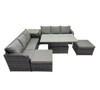 Fimous Rattan Garden Furniture Set 8-seater with Side Table 2 Big Footstool