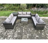 Rattan Garden Furniture Set 9 Seater Patio Outdoor Lounge Sofa Set with Side Table Square Coffee Table Dark Grey Mixed Fimous Dark Grey One Size