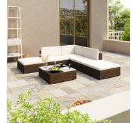 vidaXL Garden Lounge Set 6 Piece with Cushions Poly Rattan Brown Furniture