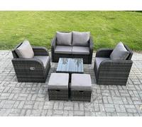 Rattan Garden Furniture Set Patio Conservatory Indoor Outdoor 6 Piece Set with Love Sofa Square Coffee Table Fimous Dark Grey One Size