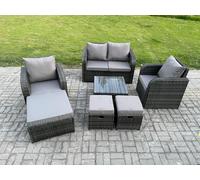 Rattan Garden Furniture Set Patio Conservatory Indoor Outdoor 7 Piece Set with Love Sofa Coffee Table Footstools Fimous Dark Grey One Size