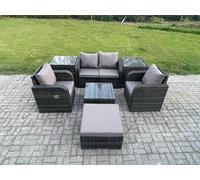 Rattan Garden Furniture Set Patio Conservatory Indoor Outdoor 7 Piece Set with Love Sofa Square Coffee Table Fimous Dark Grey One Size