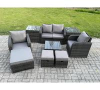 Rattan Garden Furniture Set Patio Conservatory Indoor Outdoor 9 Piece Set with Love Sofa Square Coffee Table Fimous Dark Grey One Size