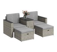 Rattan Garden Furniture Set w/ Storage Table, Stools, Grey 5 Piece