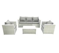 Fimous Rattan Garden Furniture Set with 3 Seater Sofa 2 Chair Rectangular Coffee Table Light Grey Mixed 5 Seater