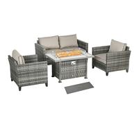 OUTSUNNY 5 PCs Rattan Garden Furniture Set with Fire Pit Table in Grey Outsunny Grey