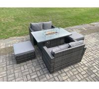 Rattan Garden Furniture Set with Gas Fire Pit Table 5 Pieces Indoor Outdoor Loveseat Sofa Set Dark Grey Mixed Fimous Dark Grey One Size