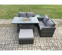 Rattan Garden Furniture Set with Gas Fire Pit Table 5 Pieces Outdoor Loveseat Sofa Set Dark Grey Mixed Fimous Dark Grey One Size