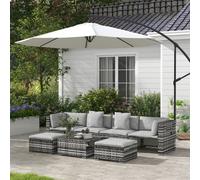 Rattan Garden Furniture Set with Side Shelf, Stools, Table, Grey 7 PCs