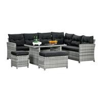 Outsunny 5 PCs Rattan Garden Furniture Set with Stools, Table, Cushion, Grey