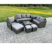 Rattan Garden Furniture Set With Table Sofa Square Coffee Table Reclining Chair Love seat sofa Side 3 Seater Sofa 3 Footstools Fimous Dark Grey One Size