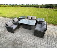 Fimous Rattan Garden Furniture Sets Patio Outdoor Rising Lifting Table Sofa Set with Double Seat Sofa 2 Side Tables Dark Grey Mixed